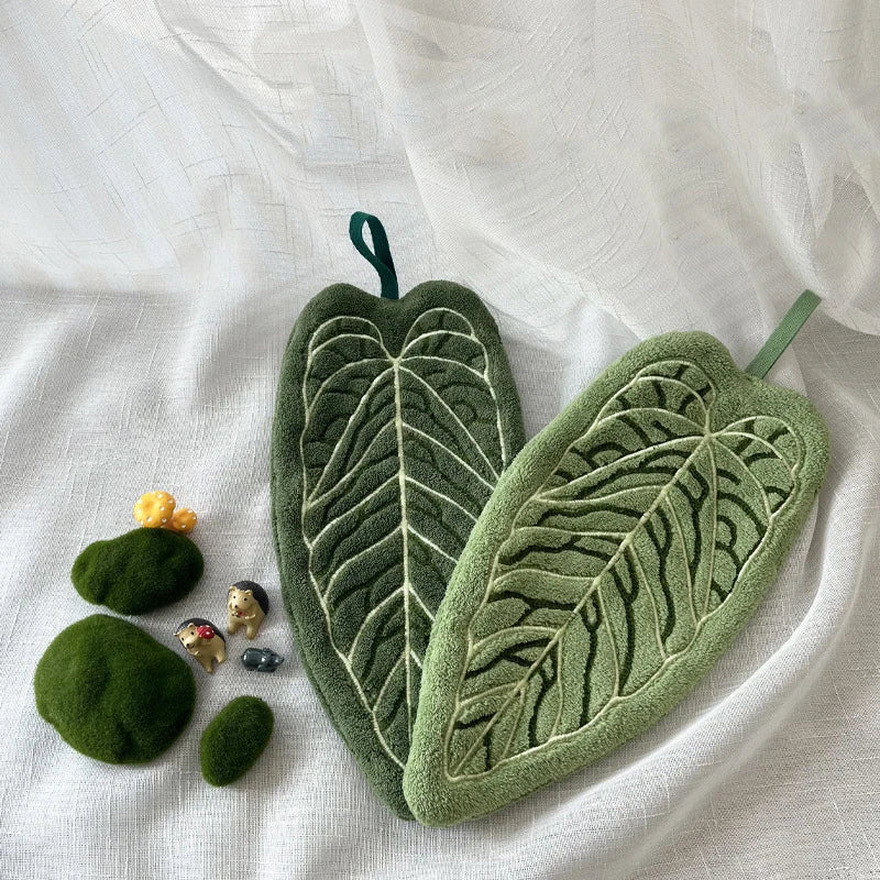 Embroidered Leaf Hand Towel