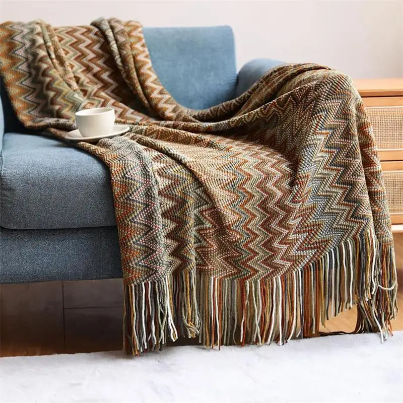 Hand-Knitted Acrylic Throw Blanket