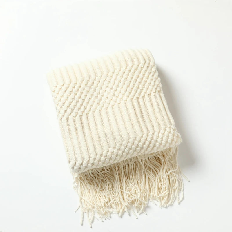 Luxury Knitted Throw Blanket with Tassels – Soft Acrylic Sofa & Bed Blanke