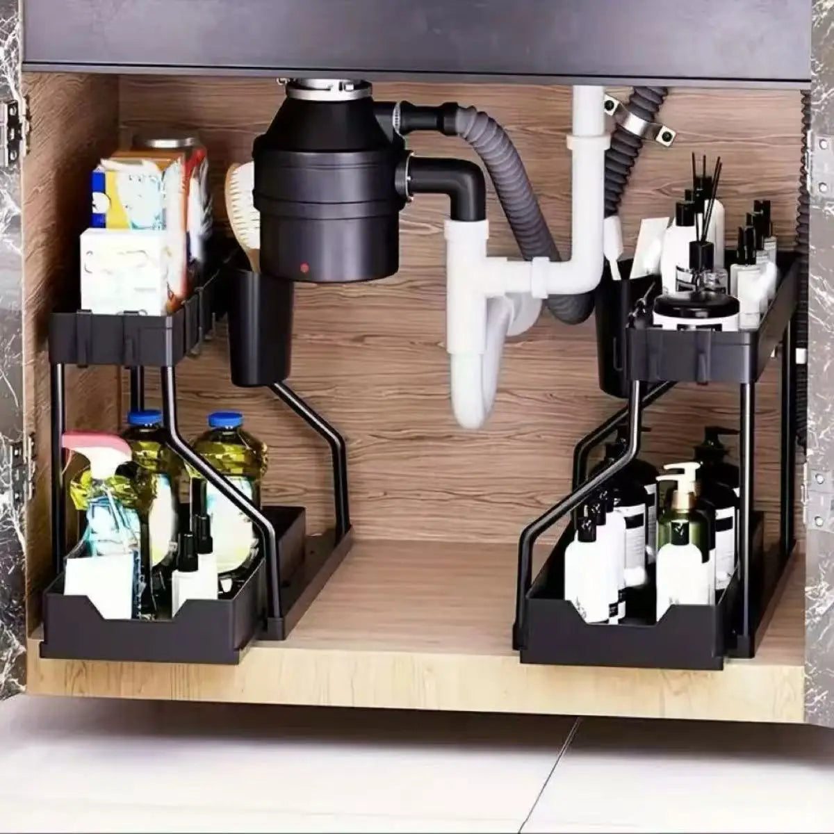 2-Tier Pull-Out Under Sink Organizer – Stainless Steel Storage Rack