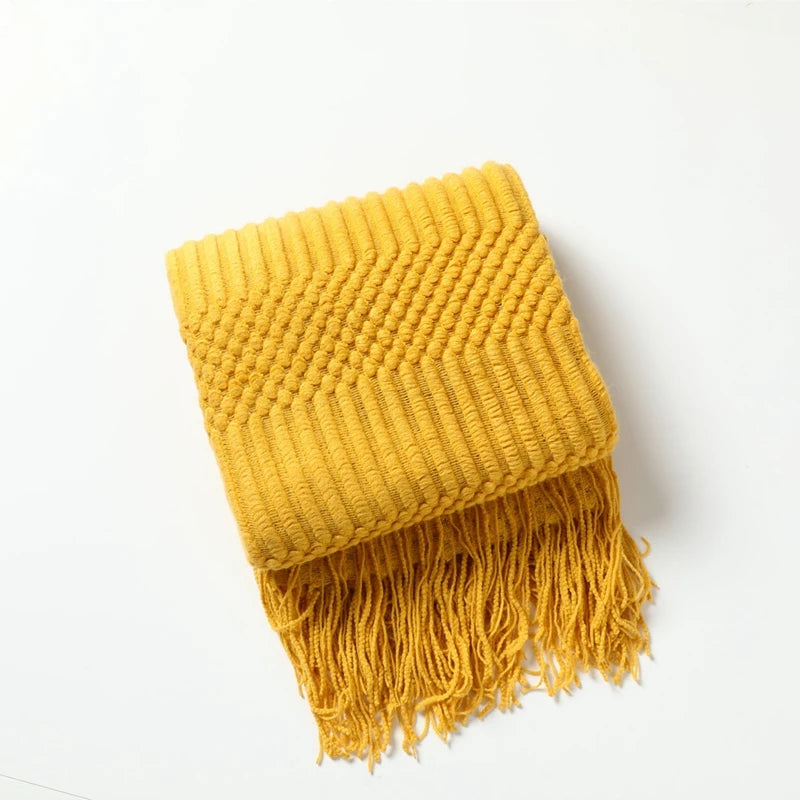 Luxury Knitted Throw Blanket with Tassels – Soft Acrylic Sofa & Bed Blanke