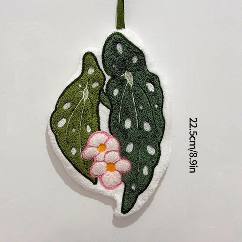 Embroidered Leaf Hand Towel